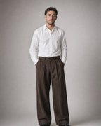 Men's Double-Pleat Wide-Leg Trousers worn, front | Belmorne
