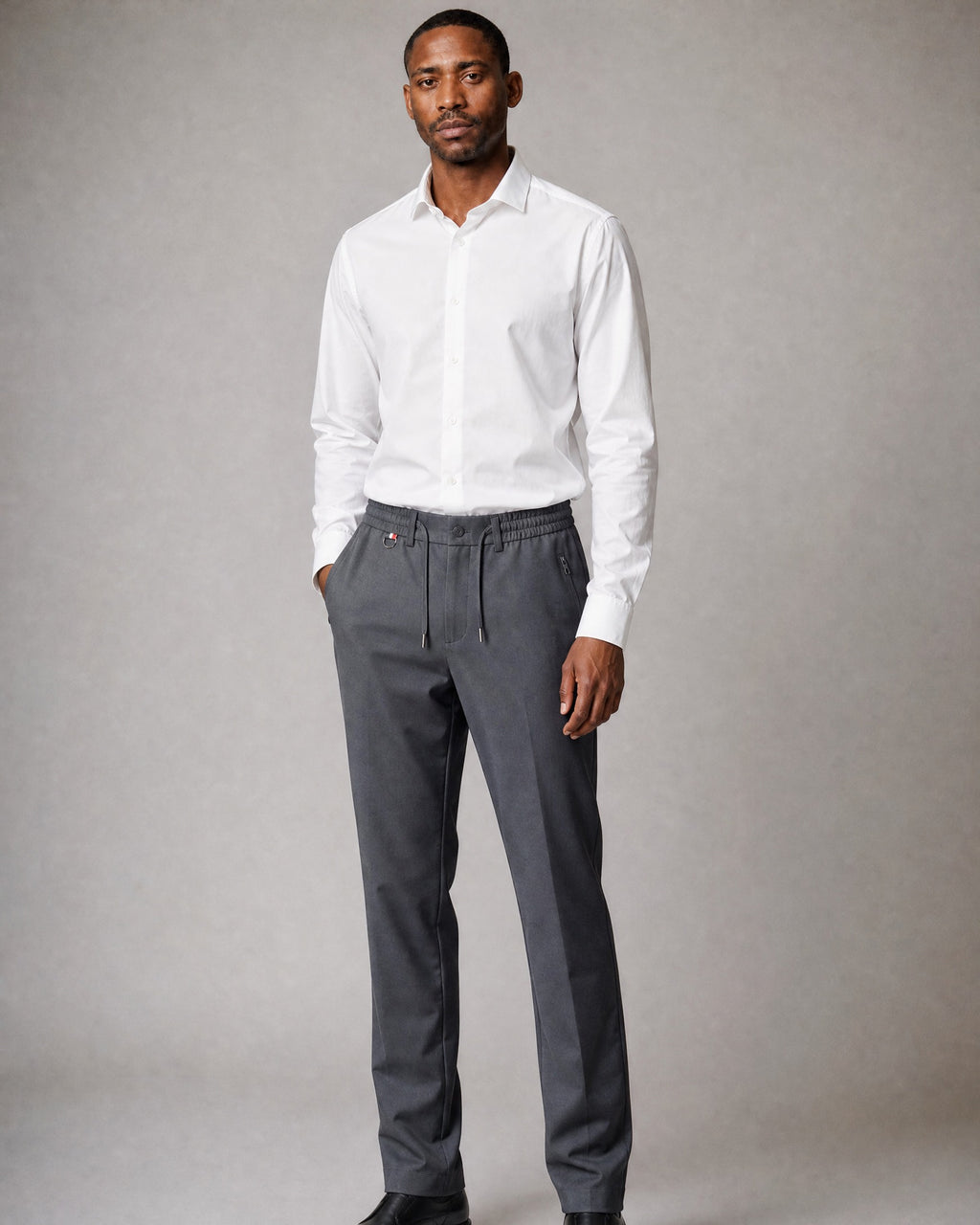 Men's Drawstring Straight Trousers worn, front | Belmorne