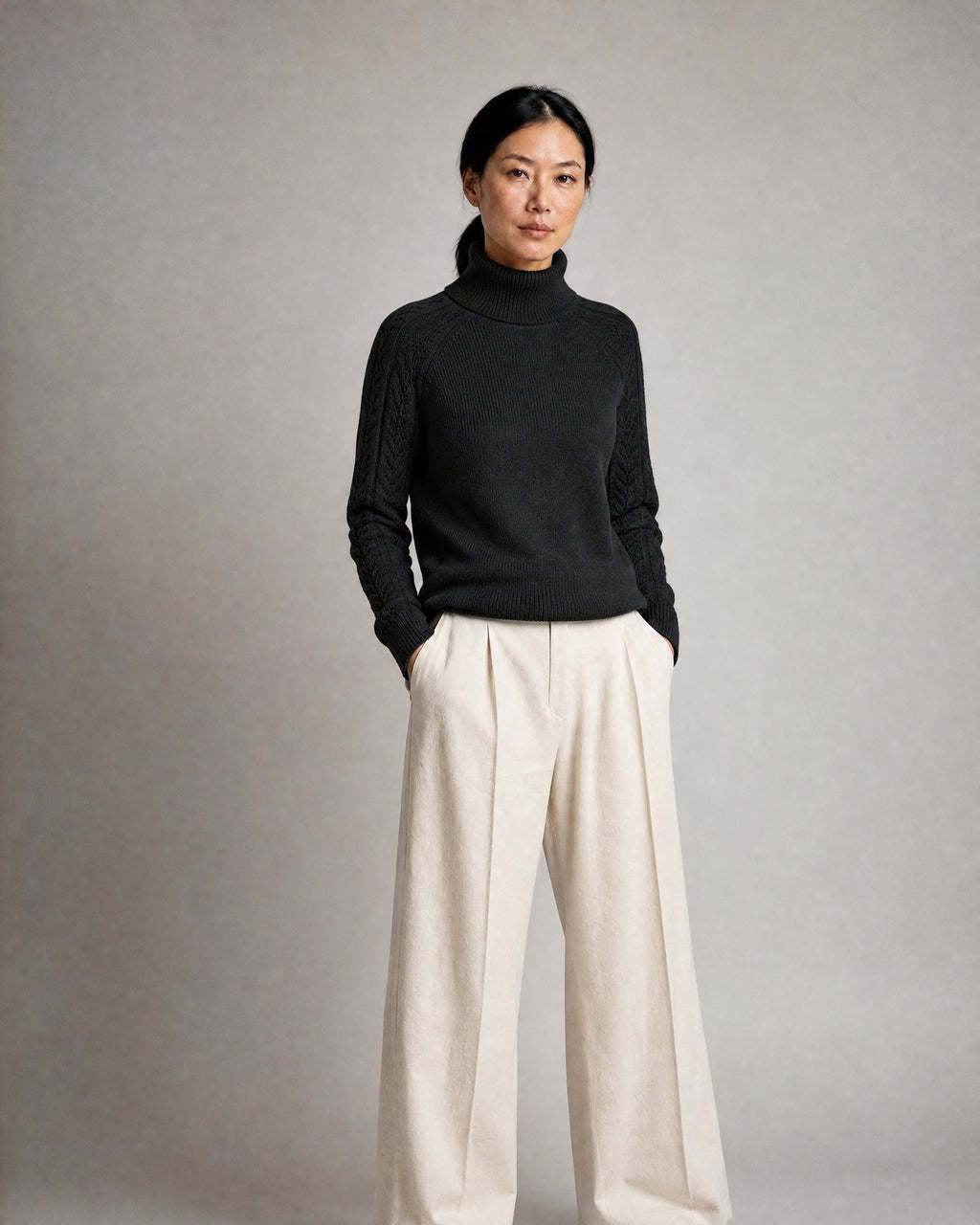 Women's Turtleneck Sweater worn, front | Belmorne