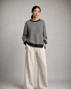 Women's Striped Waffle-Knit Pullover worn, front | Belmorne