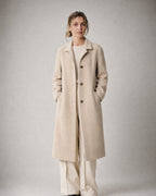 Women's Long Lapel Coat worn, front | Belmorne