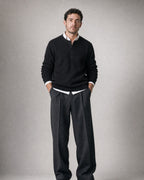 Men's Waffle-Knit Henley worn, front | Belmorne