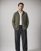 Men's Cotton Barn Jacket worn, front | Belmorne