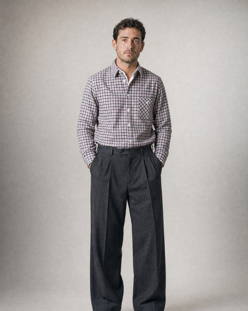 Men's Brushed Cotton Flannel Shirt worn, front | Belmorne