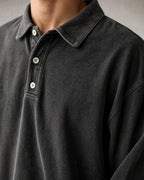 Men's Washed Long Sleeve Polo Shirt detail | Belmorne