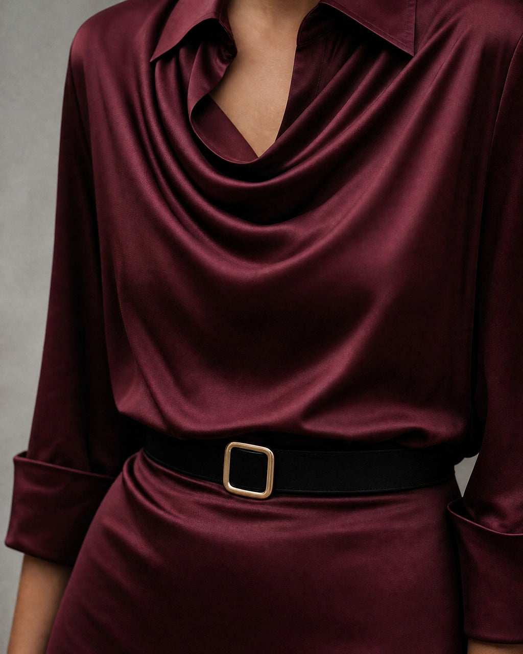 Women's Satin Long-Sleeve Dress detail | Belmorne