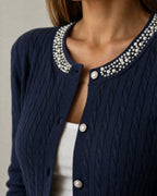 Women's Cropped Cable-Knit Cardigan detail | Belmorne