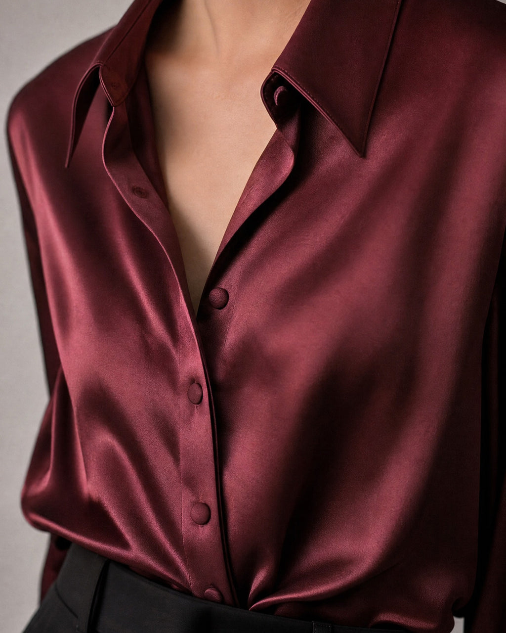 Women's Satin Button-Up Blouse detail | Belmorne