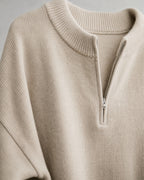 Women's Crew-Neck Half-Zip Sweater detail | Belmorne