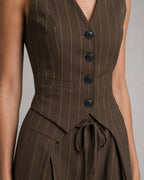 Women's Pinstripe Waistcoat and Wide-Leg Trouser Set detail | Belmorne