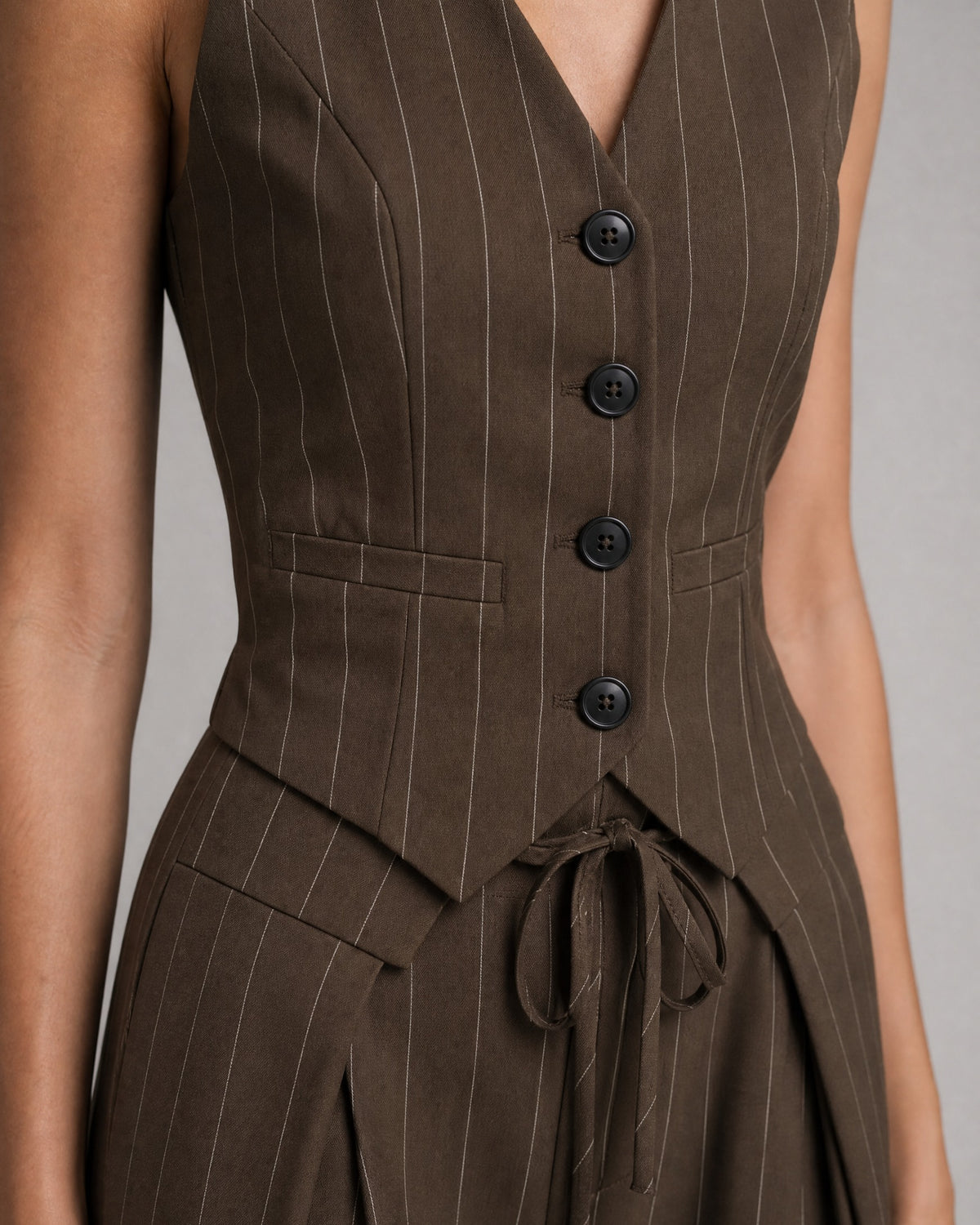 Women's Pinstripe Waistcoat and Wide-Leg Trouser Set detail | Belmorne