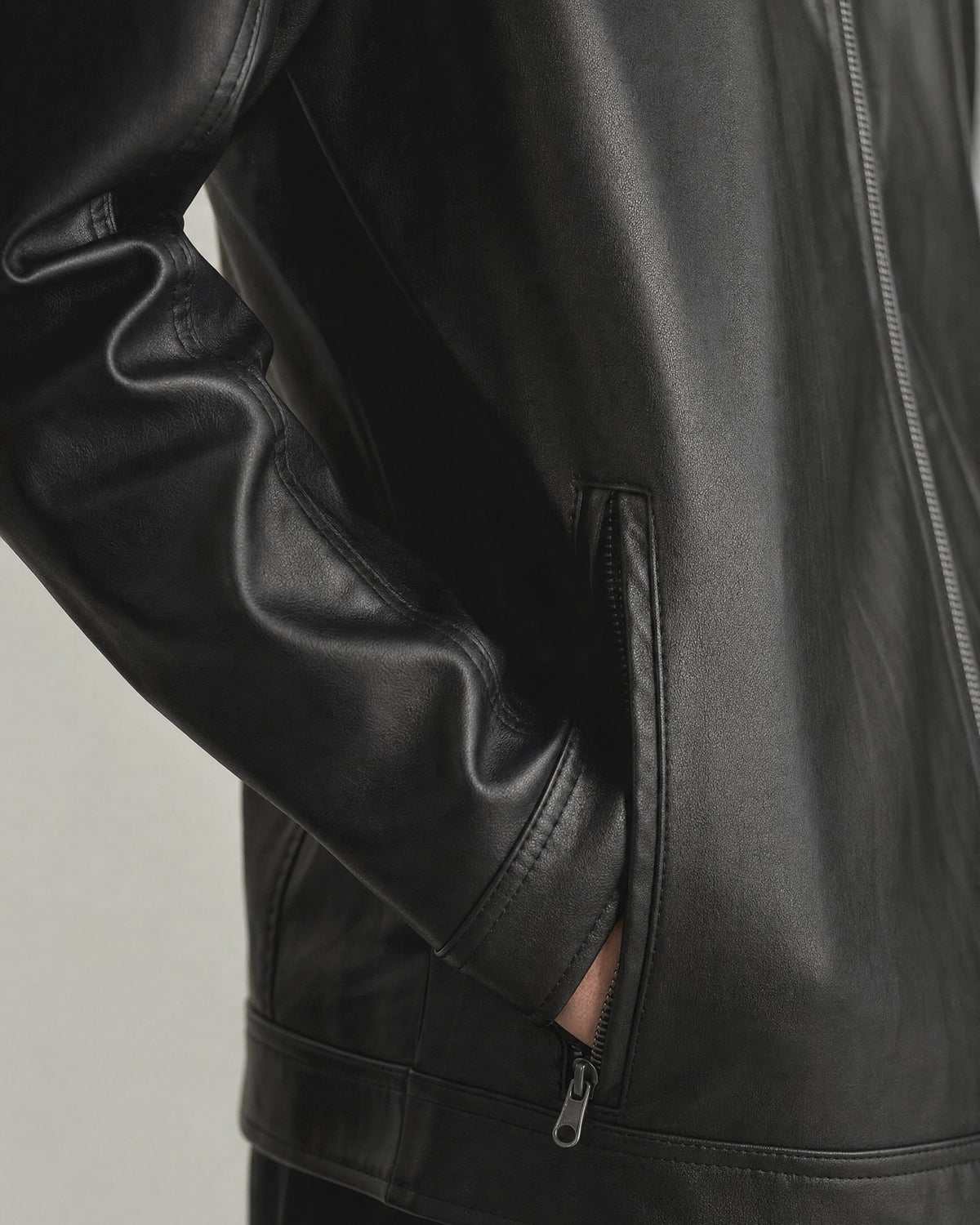 Men's Faux-Leather Racer Jacket detail | Belmorne