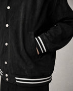 Men's Suede-Look Varsity Jacket detail | Belmorne