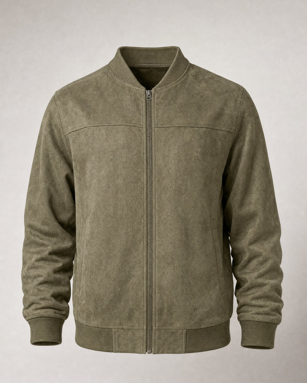 Men's Suede-Look Zip Jacket in Army Green | Belmorne