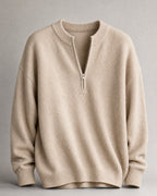 Women's Crew-Neck Half-Zip Sweater in Beige | Belmorne