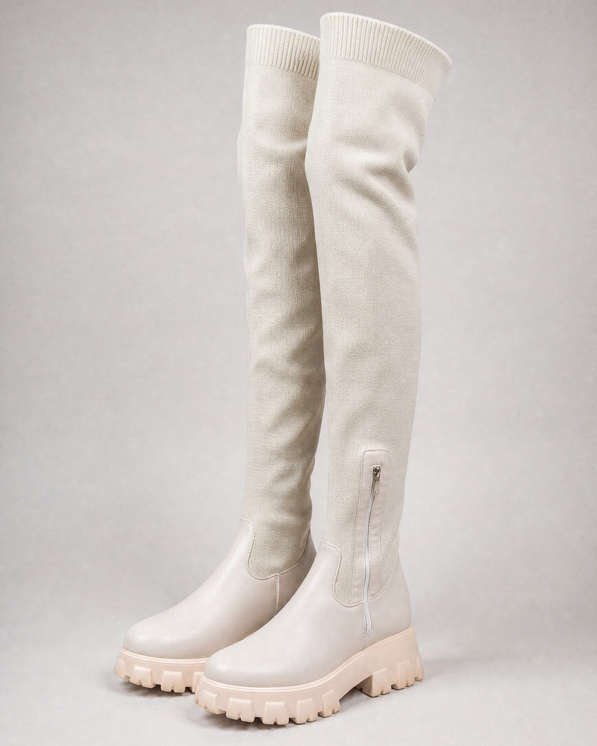 Women's Over-the-Knee Sock Boots in Beige | Belmorne