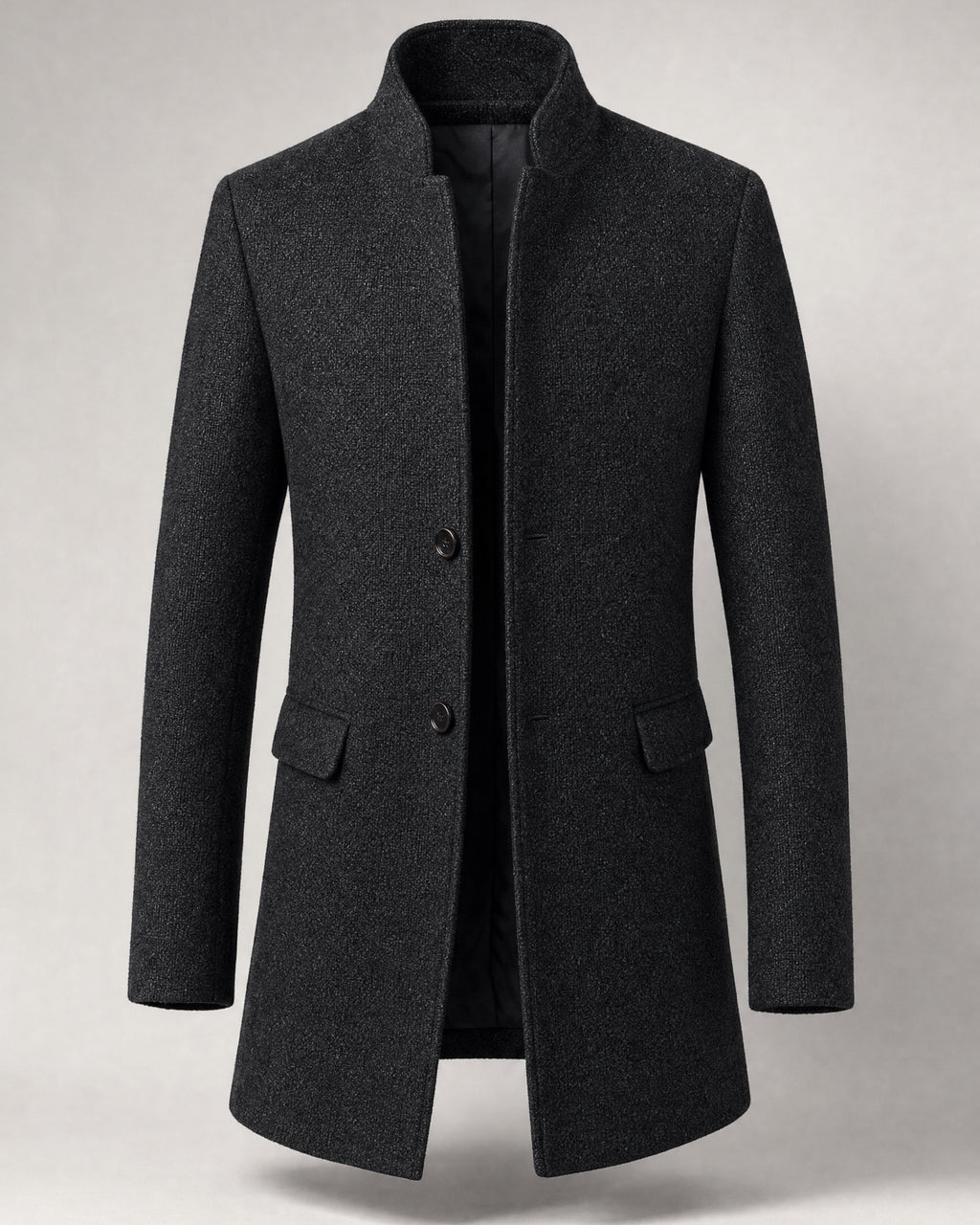 Men's Wool Stand-Collar Coat in Black | Belmorne