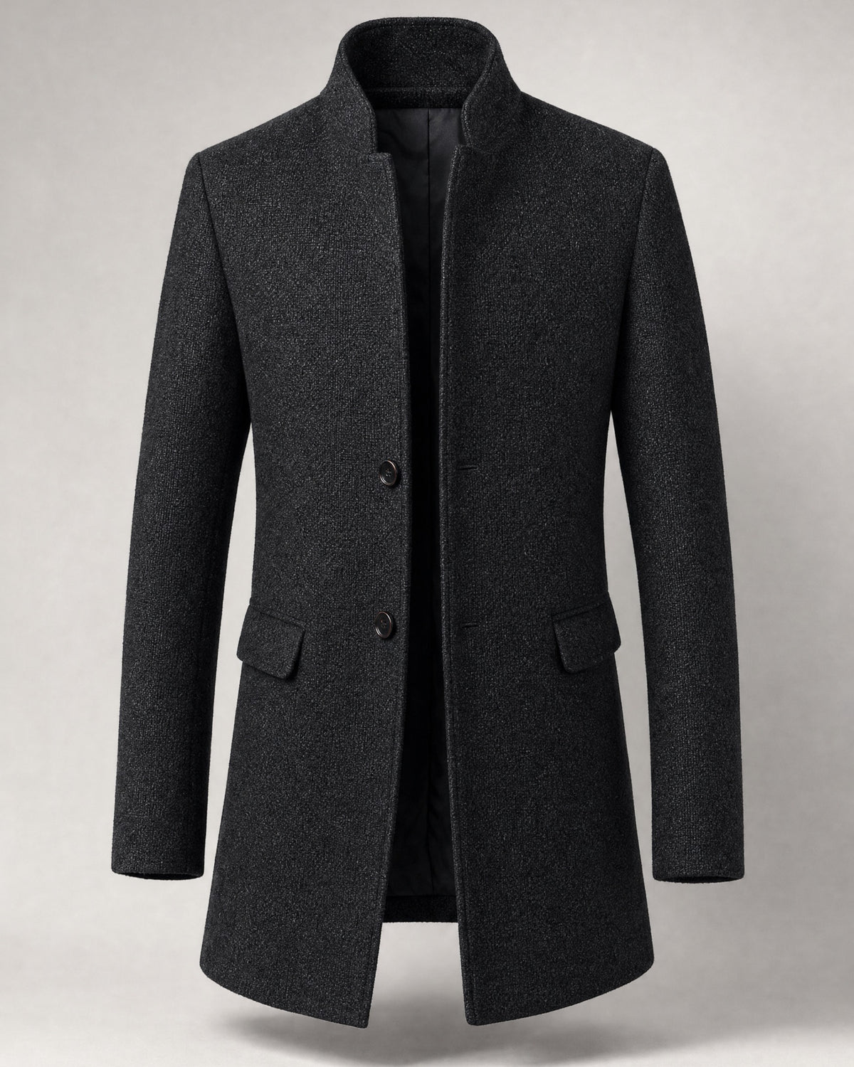 Men's Wool Stand-Collar Coat in Black | Belmorne