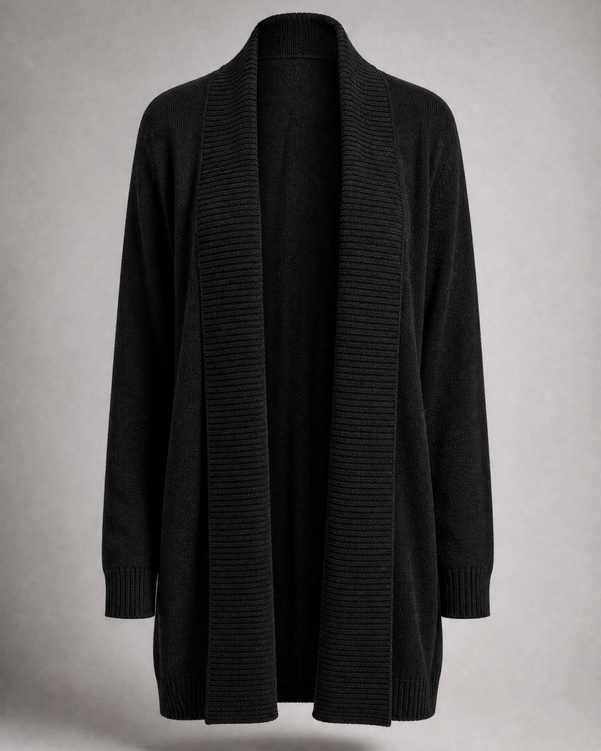 Women's Shawl-Collar Long Cardigan in Black | Belmorne
