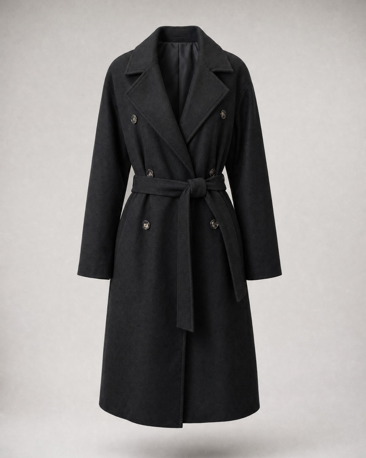 Women's Belted Trench Coat in Black | Belmorne
