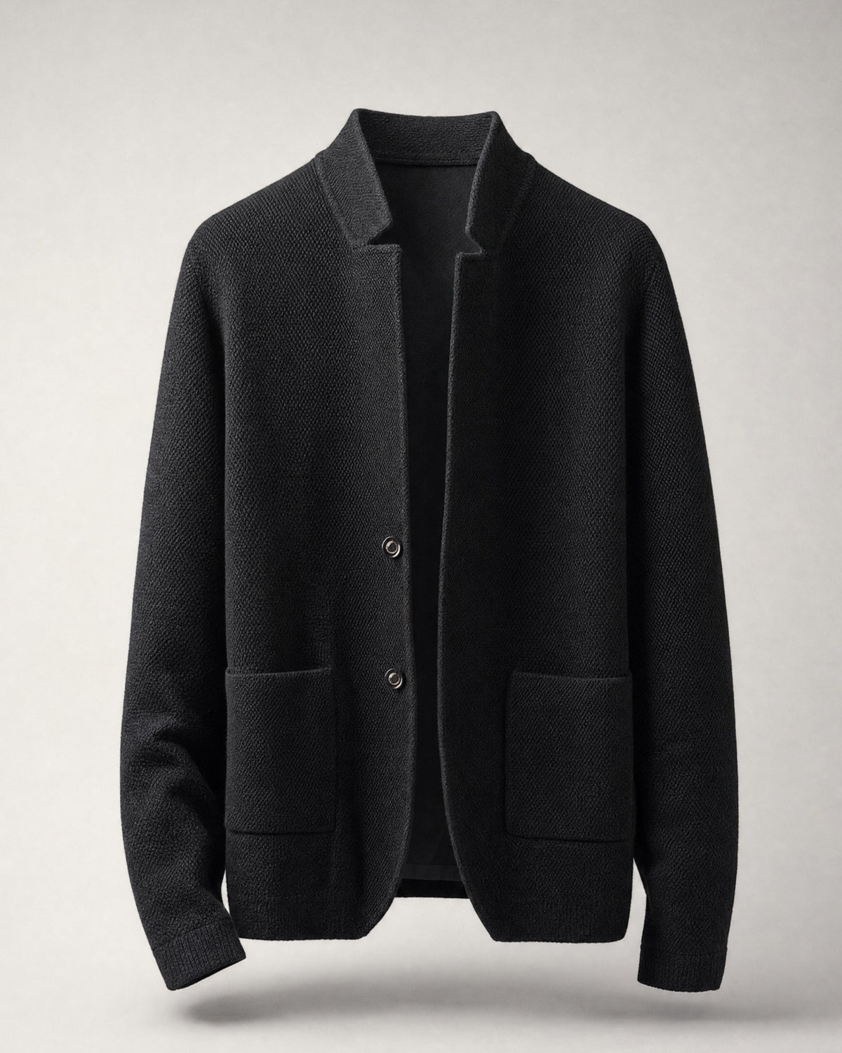 Men's Stand-Collar Knit Cardigan in Black | Belmorne