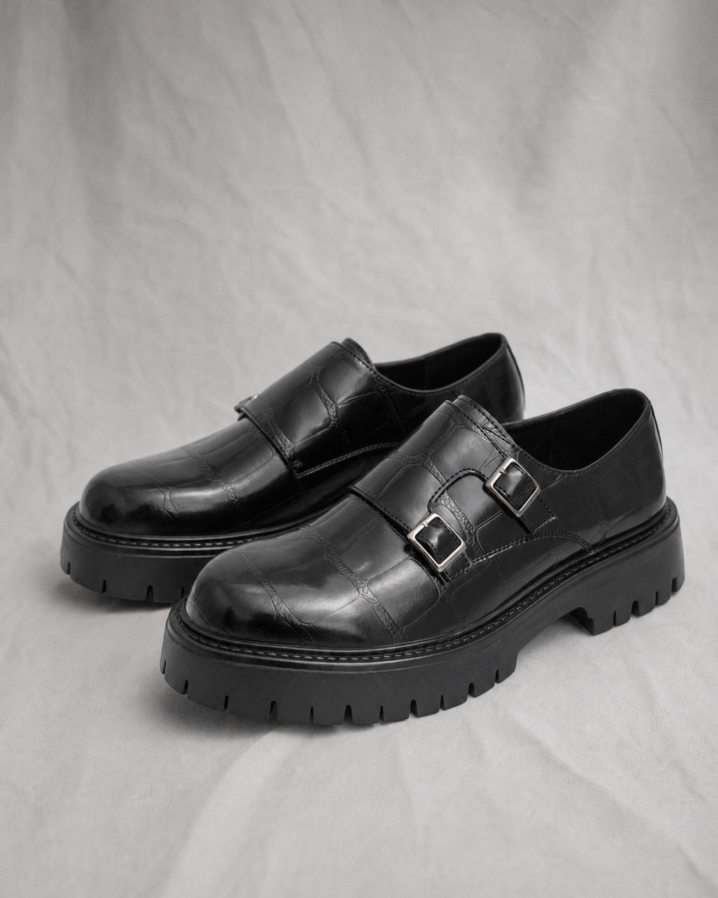 Men's Double Monk Strap Shoes in Black | Belmorne