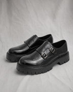 Men's Double Monk Strap Shoes in Black | Belmorne