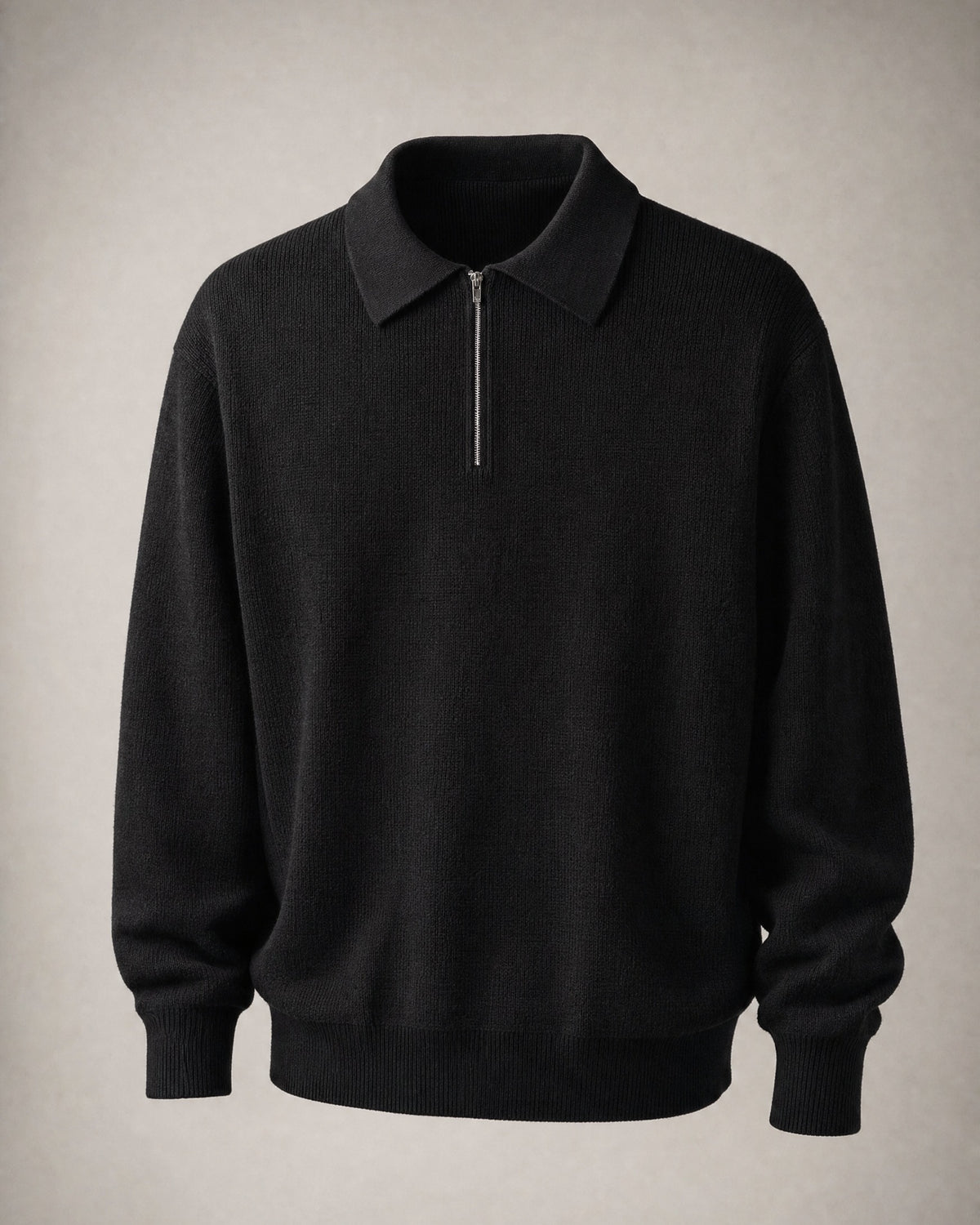 Men's Knit Polo Sweater in Black | Belmorne