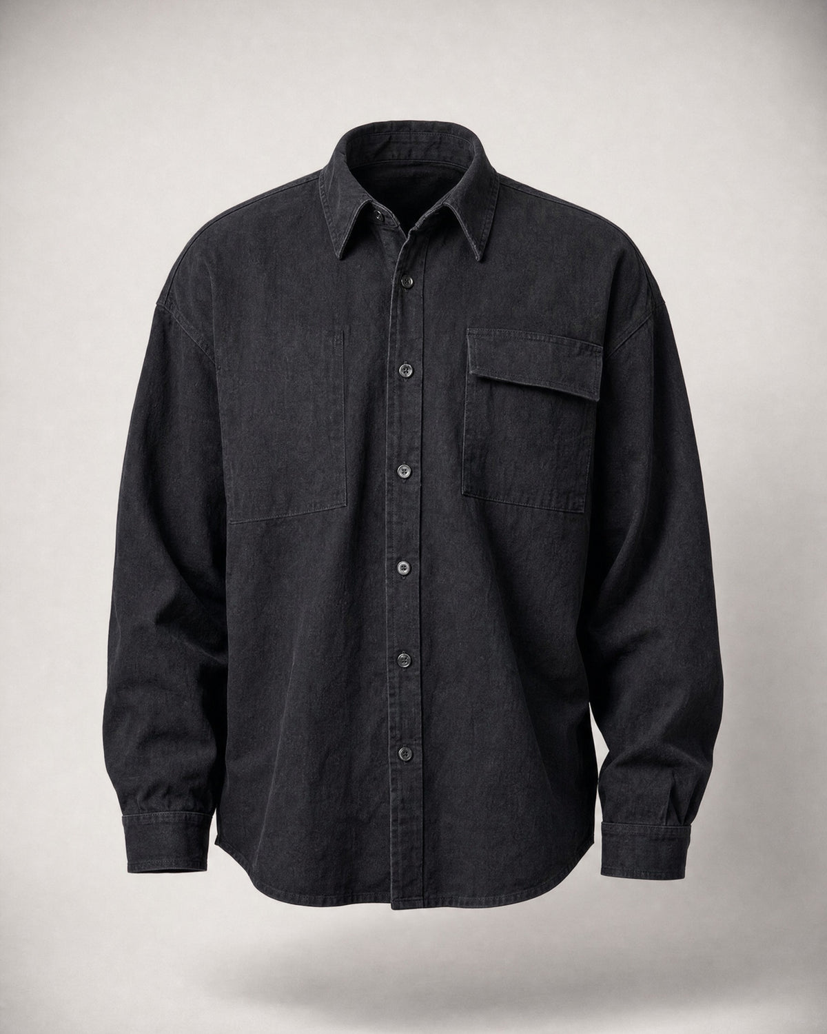 Men's Cotton Long-Sleeve Shirt in Black | Belmorne