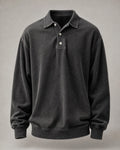 Men's Washed Long Sleeve Polo Shirt in Black | Belmorne