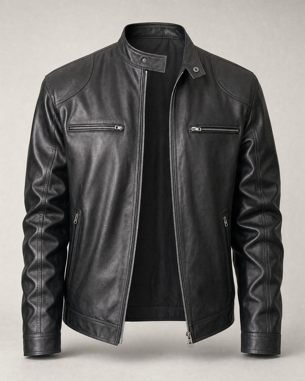 Men's Faux-Leather Racer Jacket in Black | Belmorne