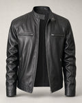 Men's Faux-Leather Racer Jacket in Black | Belmorne