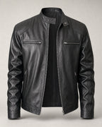 Men's Faux-Leather Racer Jacket in Black | Belmorne