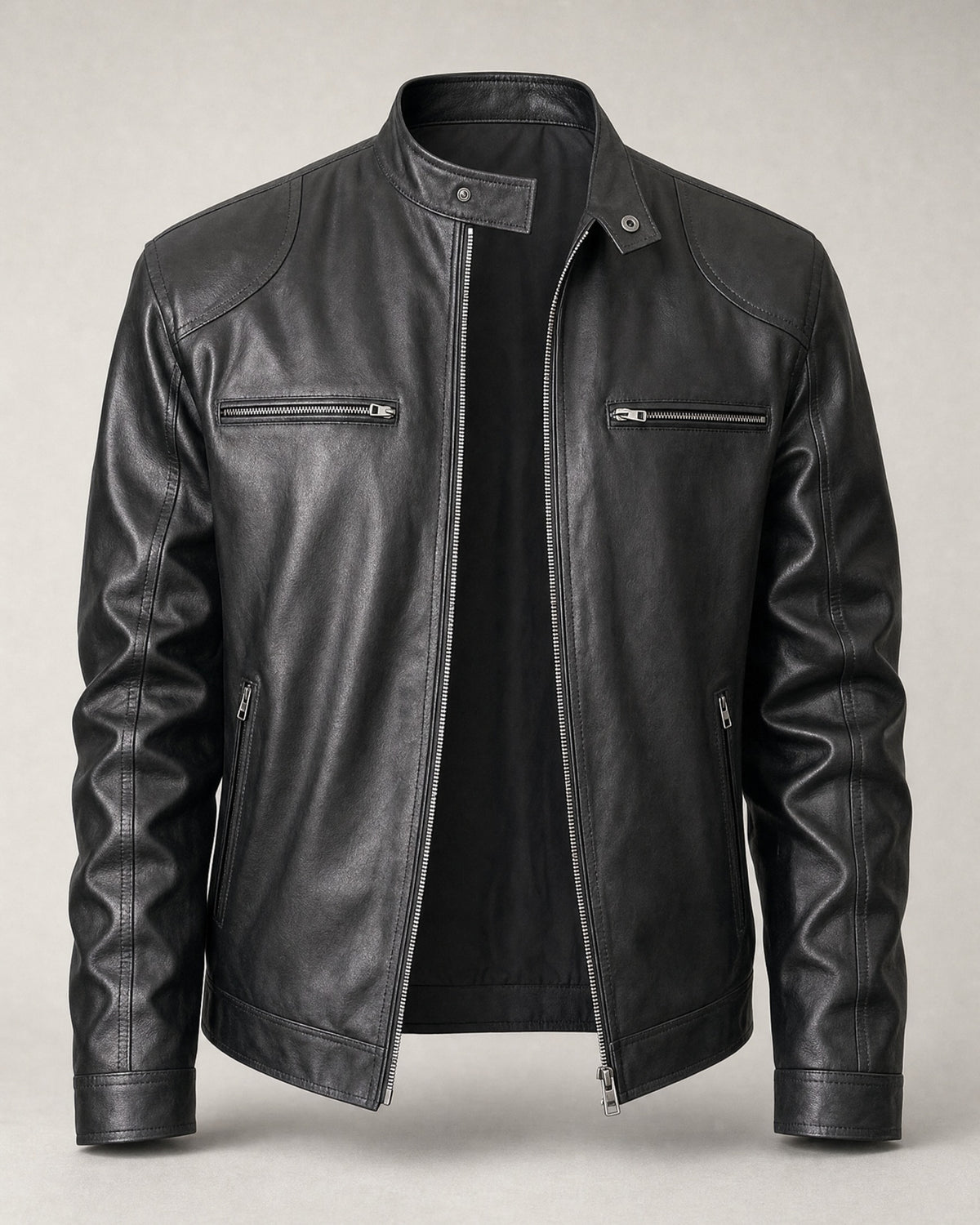 Men's Faux-Leather Racer Jacket in Black | Belmorne