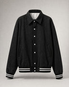 Men's Suede-Look Varsity Jacket in Black | Belmorne