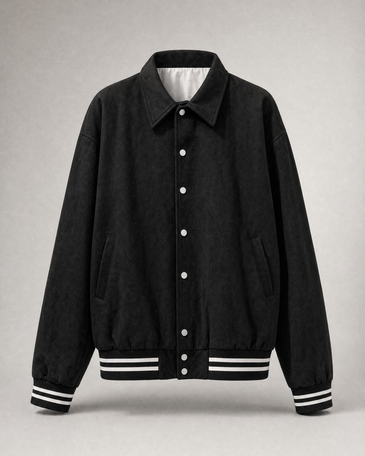 Men's Suede-Look Varsity Jacket in Black | Belmorne