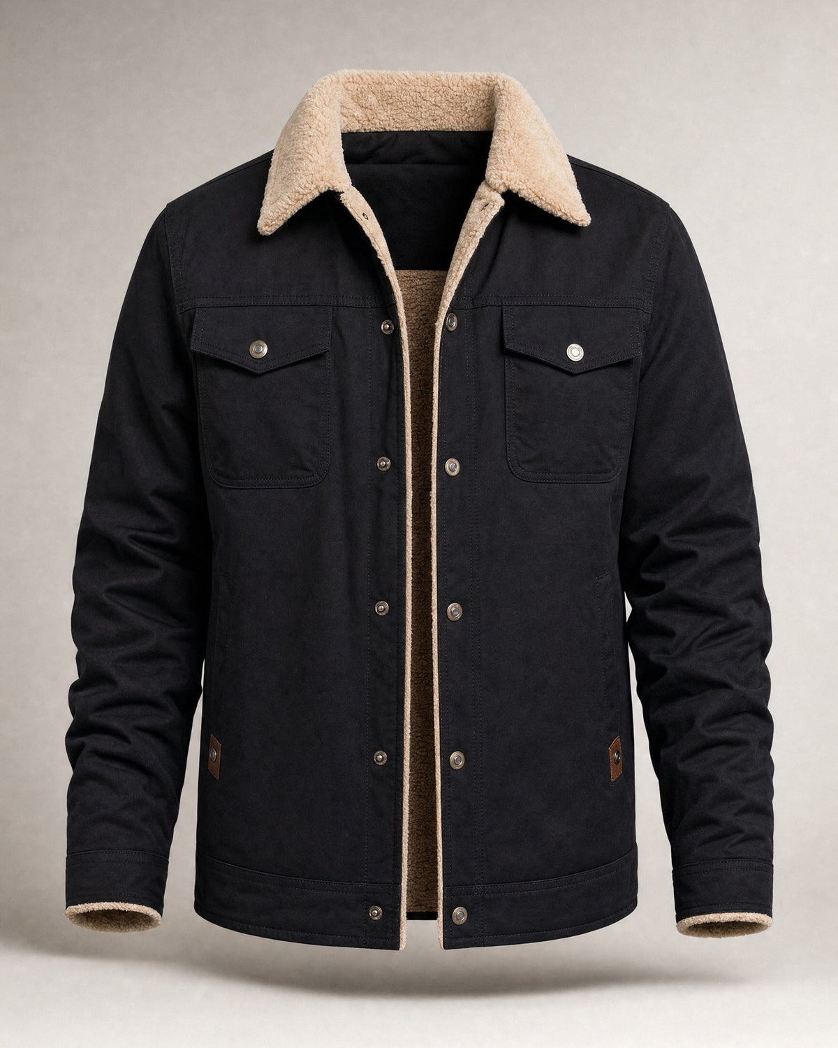 Men's Sherpa-Lined Trucker Jacket in Black | Belmorne