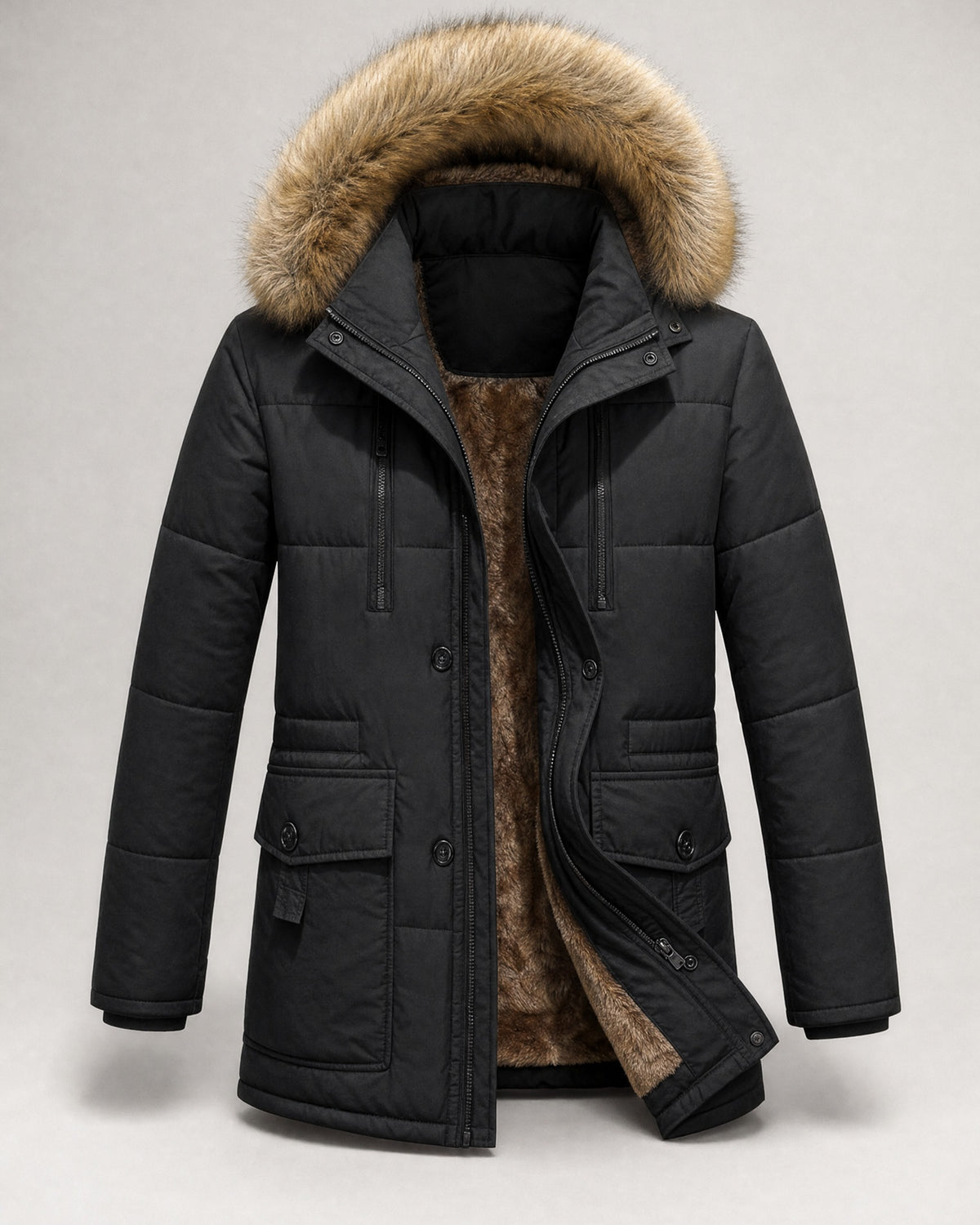 Men's Hooded Padded Parka in Black | Belmorne