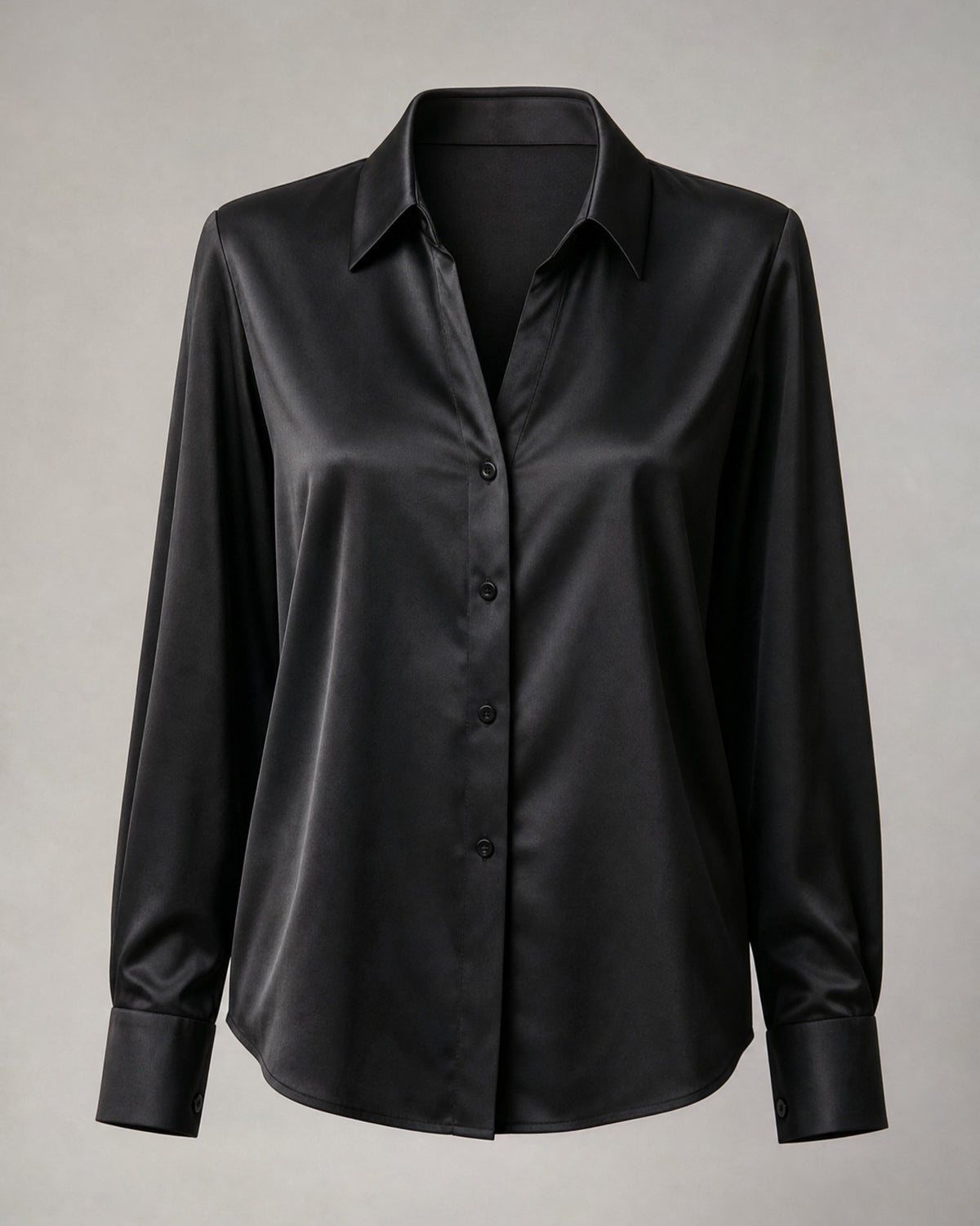 Women's Satin Button-Up Blouse in Black | Belmorne