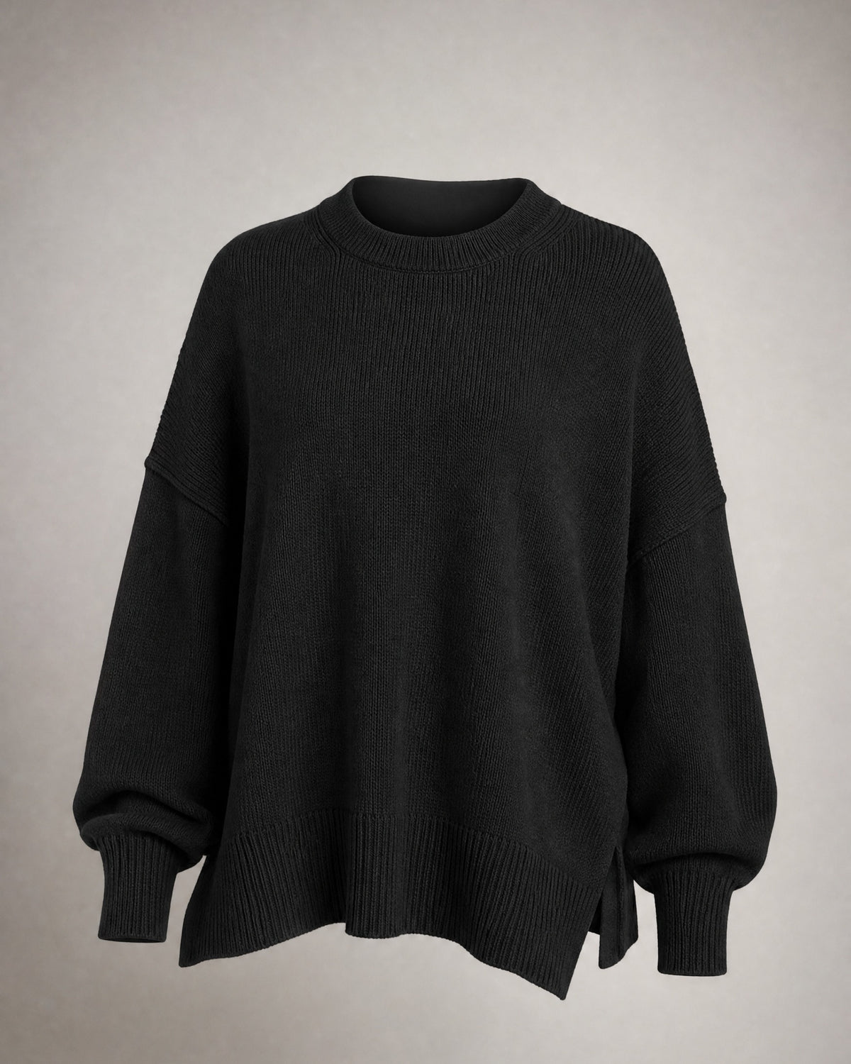 Women's Chunky-Knit Crew-Neck Sweater in Black | Belmorne