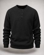 Men's Waffle-Knit Henley in Black | Belmorne
