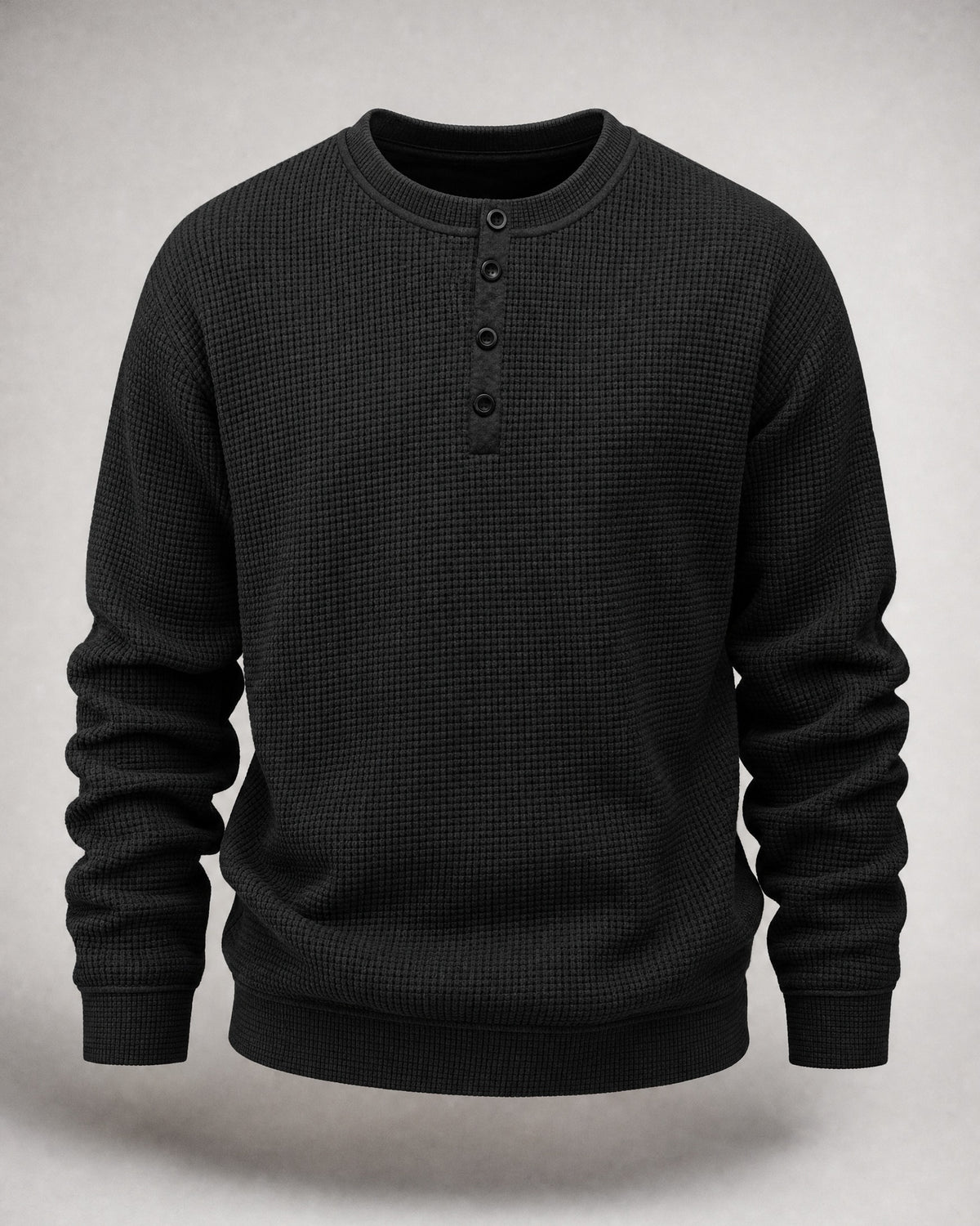 Men's Waffle-Knit Henley in Black | Belmorne