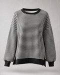Women's Striped Waffle-Knit Pullover in Black | Belmorne