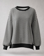 Women's Striped Waffle-Knit Pullover in Black | Belmorne
