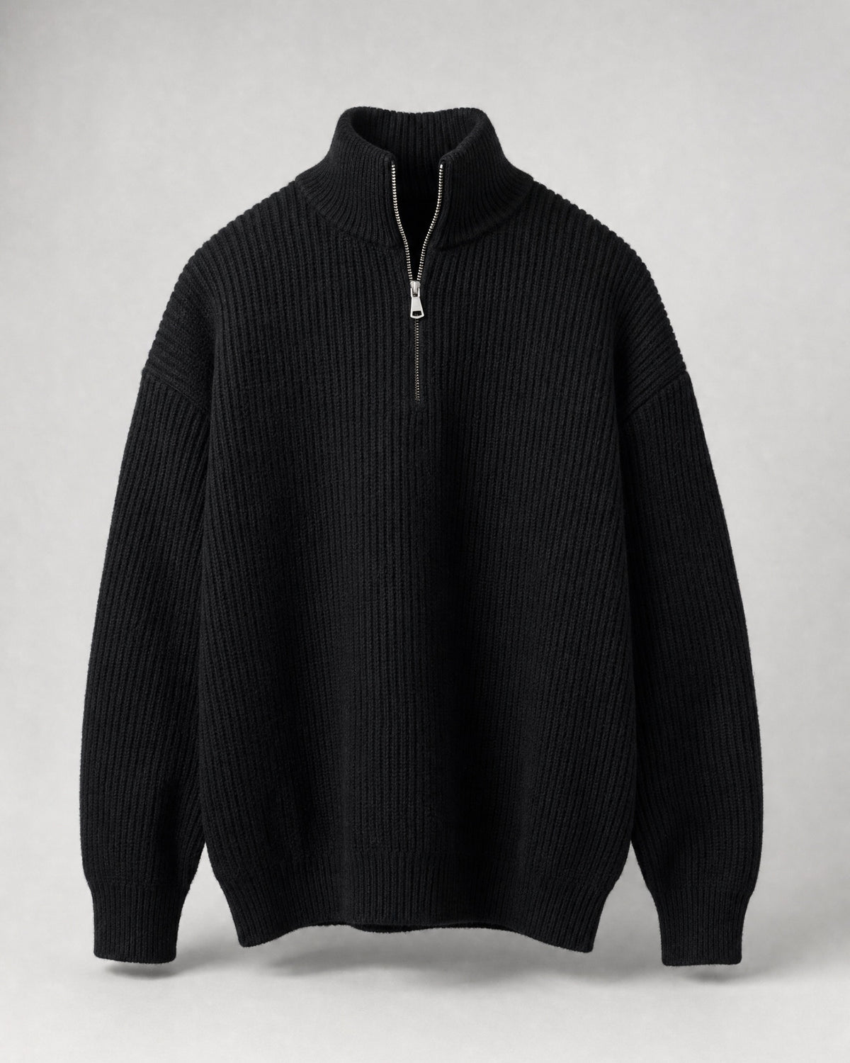 Men's Quarter-Zip Knit Sweater in Black | Belmorne