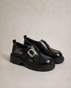 Women's Buckle Platform Loafers in Black | Belmorne
