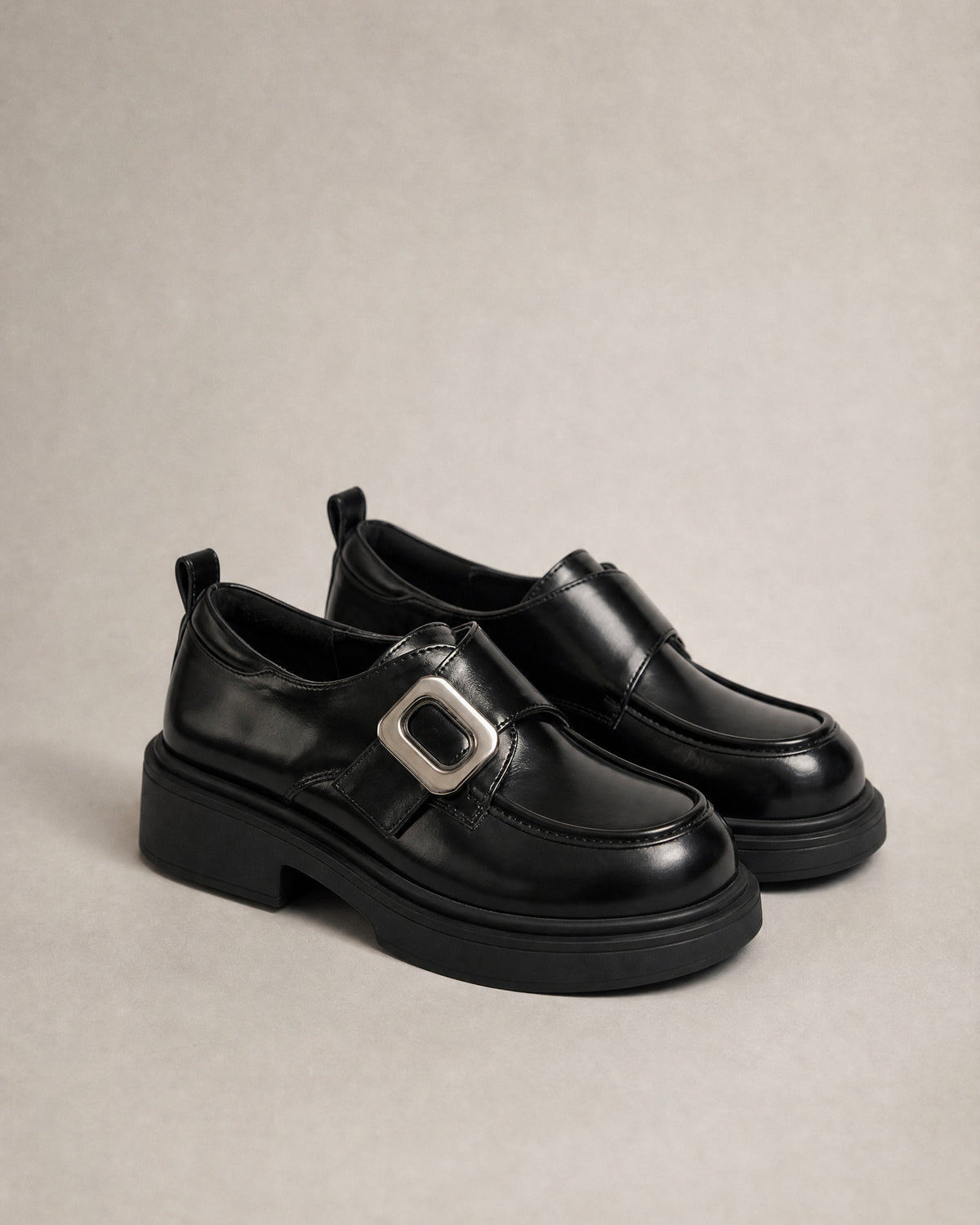Women's Buckle Platform Loafers in Black | Belmorne