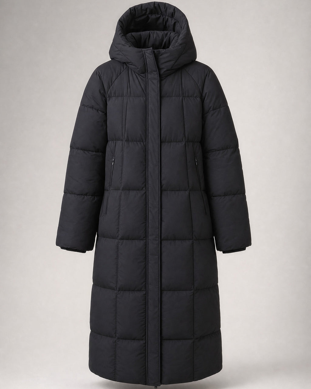 Women's Long Puffer Coat in Black | Belmorne