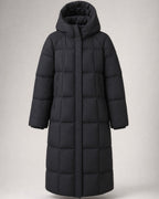 Women's Long Puffer Coat in Black | Belmorne