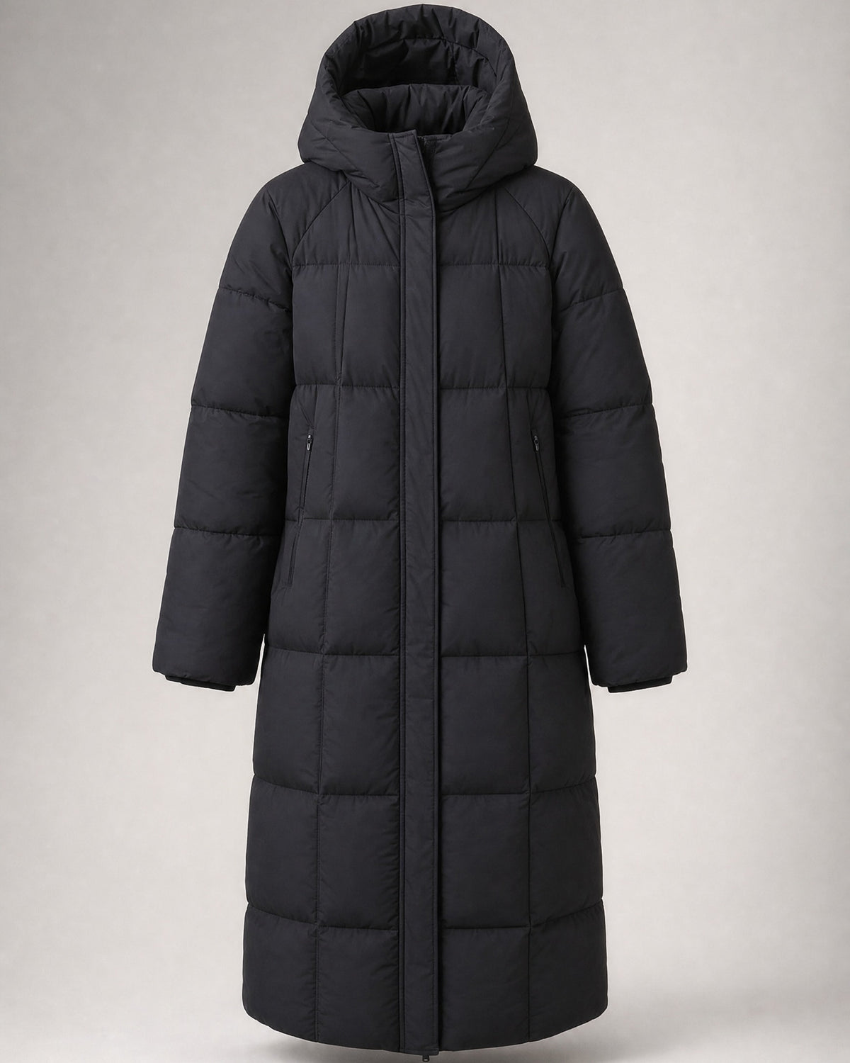Women's Long Puffer Coat in Black | Belmorne